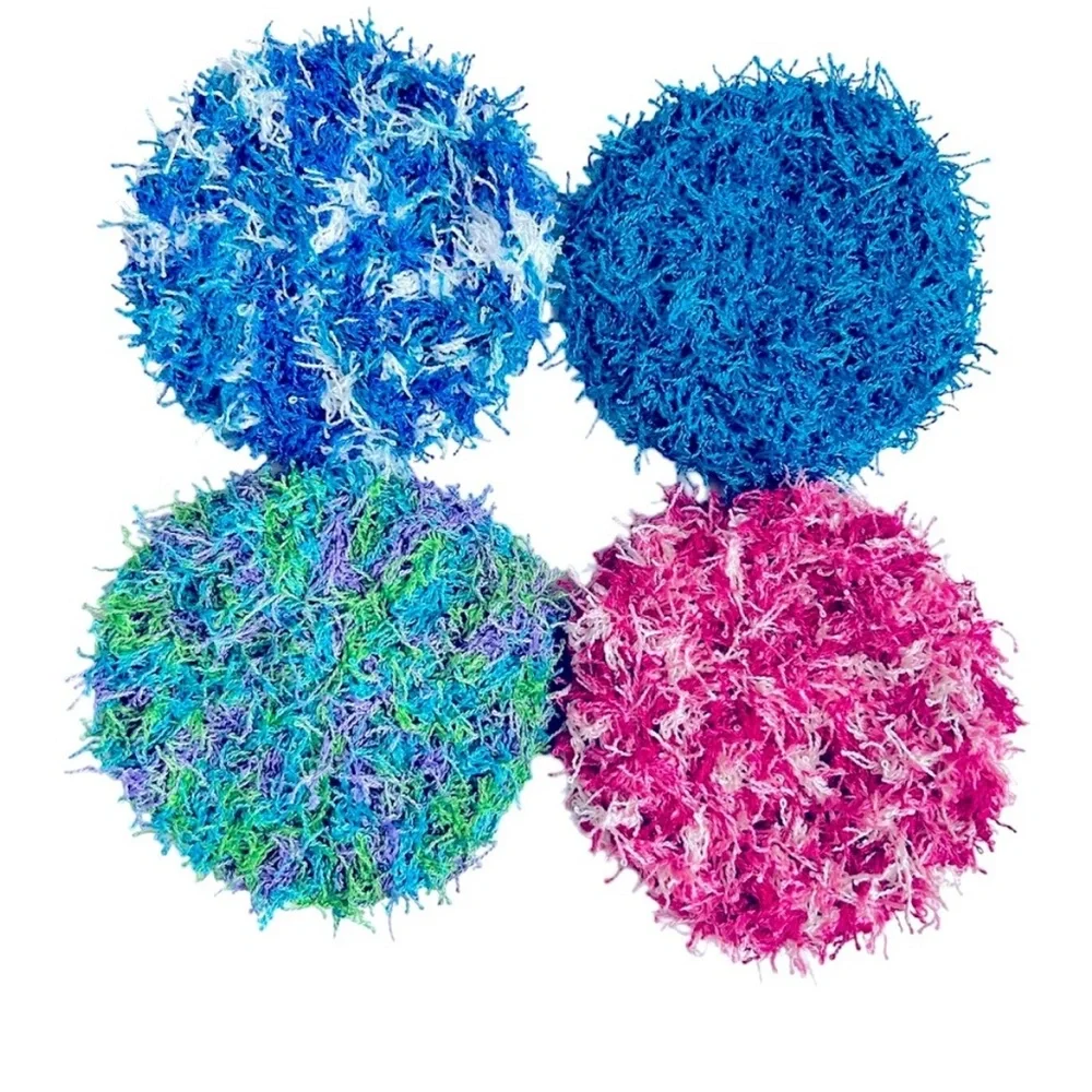 Hand Crafted Colorful Kitchen Dish Scrubbing Pads Crochet Polyester Lot of Four